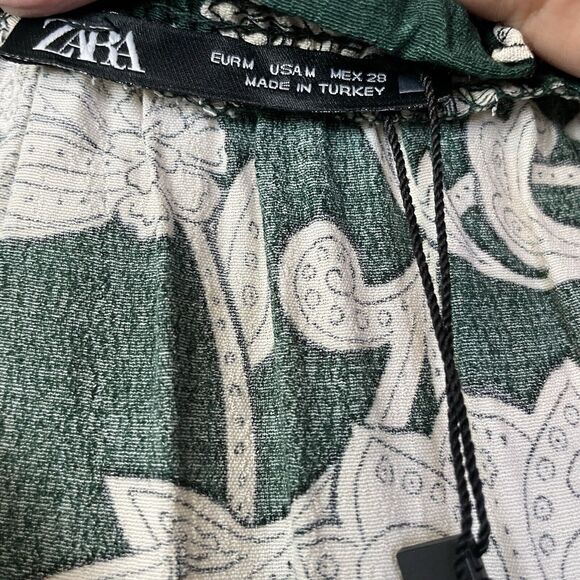 Zara Oversized Floral Print Tiered Midi Dress Plunge V-Neck Green Boho Medium - Picture 9 of 13